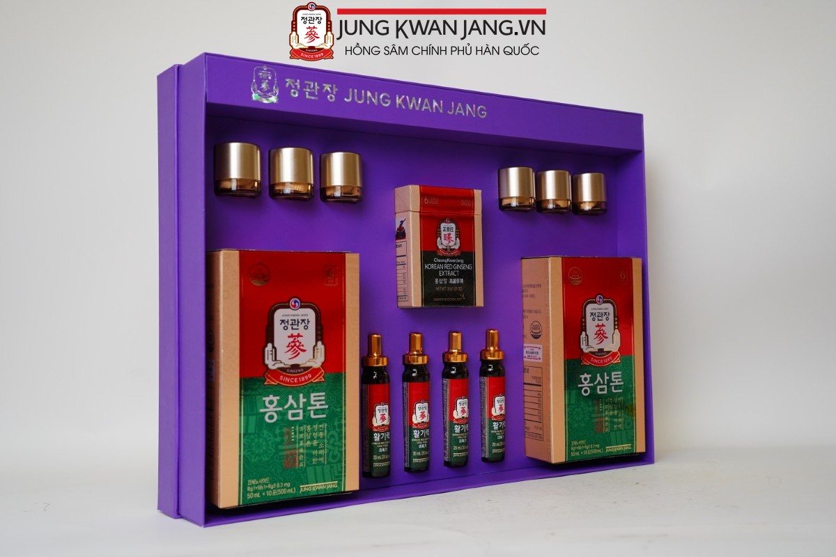 Bộ quà Tết KGC gồm Tonic Mild, Vital Pill, Vital Tonic và Cao Hồng Sâm